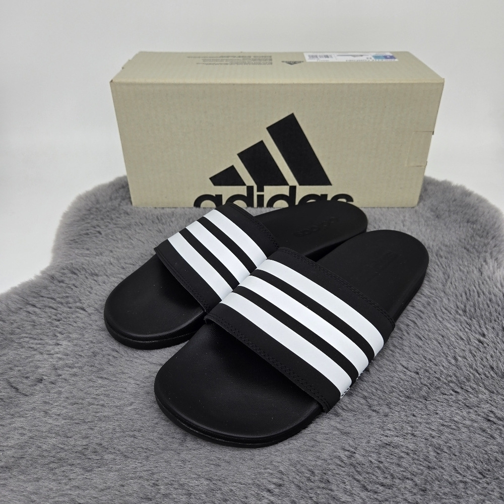 New adidas Adilette Comfort Slides Black White Men's Shoes Size 9